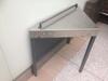 Stainless steel topped "security search table"" triangler in shape, with top bar and grey metal legs (adjustable) and a perforated grey metal back. W 1090mm H 850mm D 570mm<br /> - 3