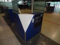 Single Security check desk- 3 glass partition, double shelf, Dimensions H1200mm (not including glass) W1200mm, D900mm