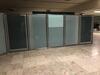 Quantity of frosted glass wall panels in various configurations. 46 full panels - 3