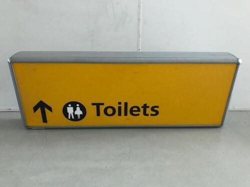 Toilets Illuminated sign, curved metal construction