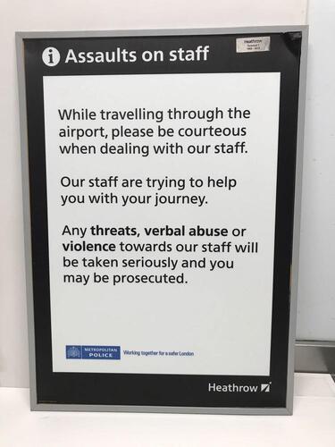 Assaults on Staff Metal Framed Sign