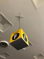 Zone F' ceiling mounted illuminated location sign