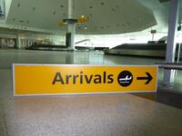 "Arrivals" sign with aluminium frame