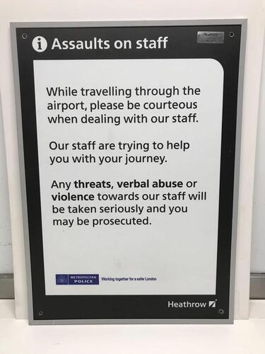 Assaults on Staff Metal Framed Sign