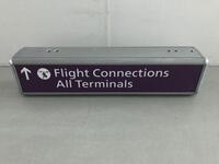 Flight connections Illuminated sign, curved metal construction. H 300mm W 1250mm D 130mm