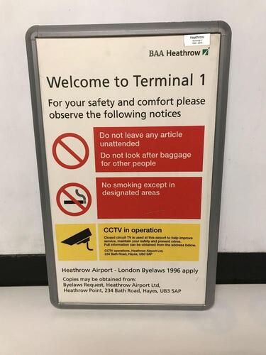 BAA Heathrow Welcome to Terminal 1 Sign