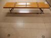 Four person Flue seat bench with wooden pine top and 3 chromed dividers. - 3