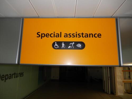 Large Illuminated Double Sided 'Special Assistance' and 'All departure gates' sign