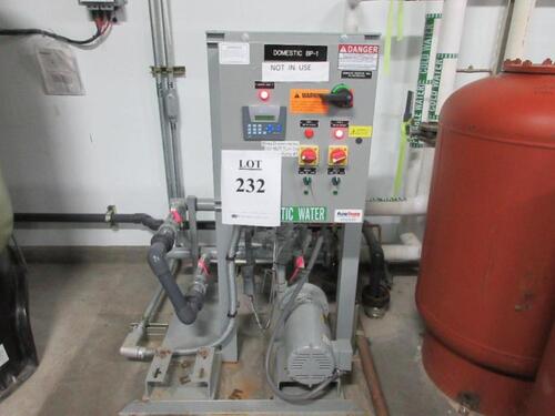 FLOWTHERM BOOSTER PUMP SKID WITH BELL & GOSSETT 5 HORSEPOWER PUMP WITH BALDOR 5 HORSPOWER SUPER-E MOTOR MODEL EJMM3212T, WESSELS TANK AND CONTROL ENCL