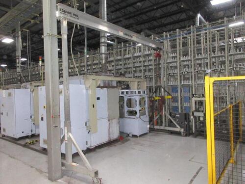 ECMW 174" X 136" X 60" 2000 POUND CAPACITY ALUMINUM GANTRY CRANE WITH 36" BATTERY LIFTING BEAM AND (2) 1 TON COFFING CHAIN HOISTS MODEL TZ0062(JCM AREA)