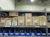 (LOT) SHELVING WITH CONTENTS, PVC FITTINGS, BELTS, CABLES, PLUMBING PARTS, TARPS, HELMETS, VESTS, DISPOSABLE GLOVES, EAR PLUGS, AND COVERALS (MAINTNAN - 6