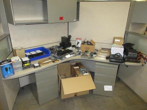 (LOT) ASST'D HARD DRIVES, MOTHER BOARDS, VIDEO CARDS, MEMORY, ETHERNET CARDS, POWER SUPPLYS, FANS, ZEBRA LABEL PRINTER, ROUTERS, STORAGE STATIONS AND 