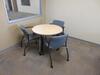 WATSON L-SHAPE DESK W/ 36" ROUND TABLE (1) SIT ON IT OFFICE CHAIR (3) SIT ON IT SIDE CHAIR, (1) BOOKCASE (OFFICE) - 2