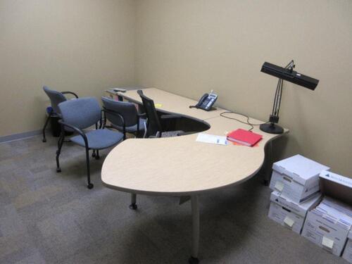 WATSON L-SHAPE DESK W/ 36" ROUND TABLE (1) SIT ON IT OFFICE CHAIR (3) SIT ON IT SIDE CHAIR (OFFICE)