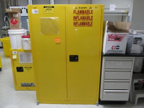 JustRite SC29862 Sure-Grip Flammable Storage Cabinet, 2 door self-close, 90 gal, 65" x 43" x 34". (No Contents).s/n Tag #N/A Category: Lab Location: R&amp;D