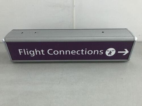 Flight Connections' Illuminated sign, curved metal construction. H 300mm W 1250mm D 130mm