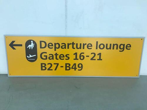 Departure lounge 'Gates 16-21 B7-B49' Yellow Sign With Metal Frame