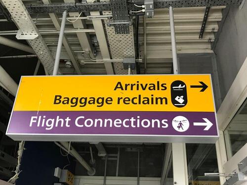 Arrivals, Baggage and Flight Connections illuminated sign