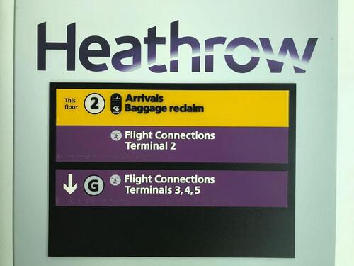 Heathrow flight connections lift sign