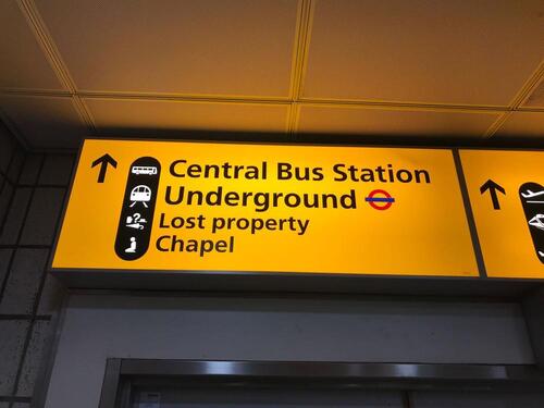 Heathrow Underground, Central Bus Station, Lost property and Chapel illuminated sign