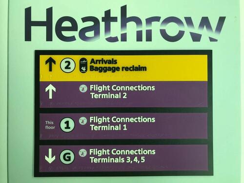 Heathrow flight connections lift sign