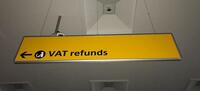 Vat Refunds / Check-in desk X double sided ceiling suspended large sign in metal frame