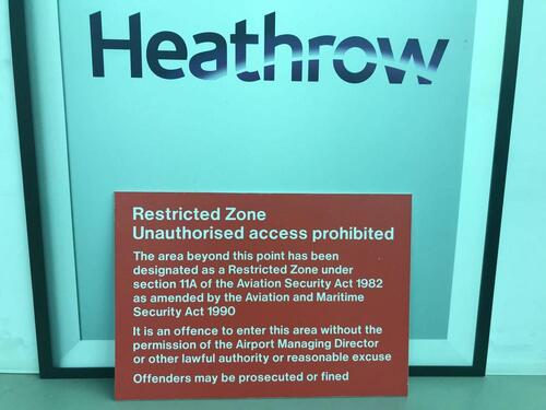 Restricted Zone sign on fibreboard