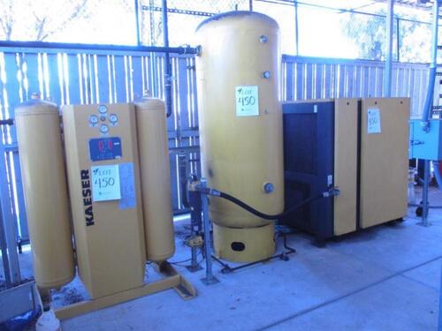 Kaeser BSD 50 50HP Direct Drive Rotary Screw Air Compressor with KAD-260 Heatless Desiccant Air Dryers, Tank. Location: Outside Cage South