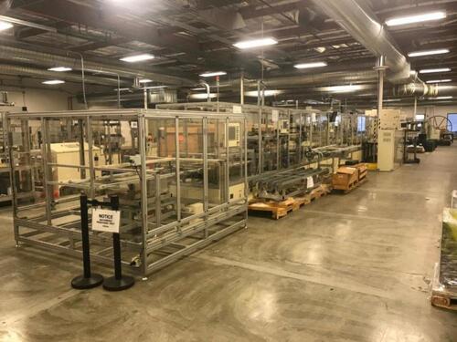 NPC Group ***Bulk Sale Offering***, Bulk Sale of Caged Area BEOL Solar Panel Assembly Pilot Line, Lots 601-635 Consisting of NPC laminator, conveyor systems, loaders/ stackers, J Box assembly, Tabbing, Nisshinbo flash tester, PCB joint soldering, Ribbon a