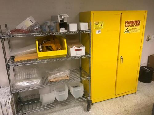 Eagle 4510 Flammable Materials Storage Cabinet, 45 gal. capacity, 43"W x 19"D x 66"H with Rolling Metro Rack Location: