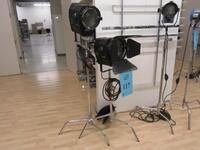 LOT (2) SPEEDOTRON 2KW 8" FRESNEL LIGHTS, WITH STAND