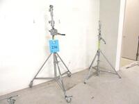 LOT (2) STUDIO STANDS WITH  MANFROTTO ATTACHMENT, (1) ON CASTERS, CHROME