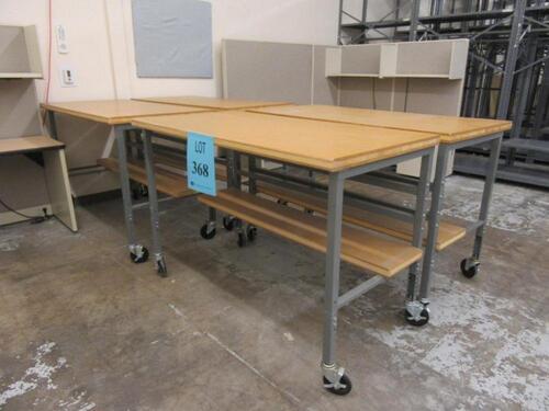 LOT (4) WORK BENCHES WITH COMPOSITE WOOD TOP ON WHEELS, 30" X 60" X 40"