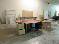 LOT ASST'D FURNITURE, FOLDING TABLES, DESK, STORAGE CABINETS, AND BENCH