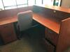 Reception Area Furniture to Include: 71" x 76" Reception Cube with chair, 108" Desk Return, two (2) Waiting Chairs, Table, Small Conference Table, four (4) Chairs and Enclosed White Board. Sale is subject to seller confirmation. Location: Administrative A - 4