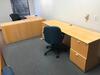 Executive Office Suite to Include 84" Desk with Chair, File Cabinets, L-Shaped Desk Return, Book Shelf, Small Conference Table, Three Chairs, also includes three (3) offices of assistant office furniture. Sale is subject to seller confirmation. Location: - 6