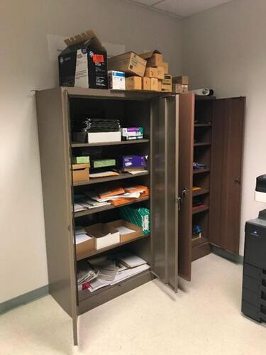 Contents of Mail Room to Include: two (2) 2-Door Cabinets with supplies, Mail Rack, Table with paper cutter and other misc. office supplies. Sale is subject to seller confirmation. Location: Administrative Area