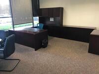 Executive Office Furniture to Include: 72" Executive Desk with chair, U-Shaped 72" Desk Return with overhead cabinets, Credenza, File Cabinet and Round Conference Table with four (4) chairs. Sale is subject to seller confirmation. Location: Administrative