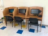 Three Person Computer Station with Acer Veriton N260G Personal Computers and Monitors. Sale is subject to seller confirmation. Location: Administrative Area