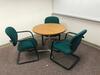 72" Desk with chair, U-Shaped 126" Desk Return, Book Shelf, Round Conference Table with three (3) chairs and Whiteboard . Sale is subject to seller confirmation. Location: Administrative Area - 4