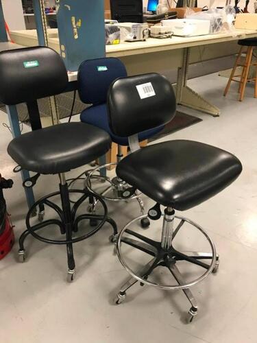 Lot of three (3), Assorted Rolling Lab Stools Location: Warehouse Area