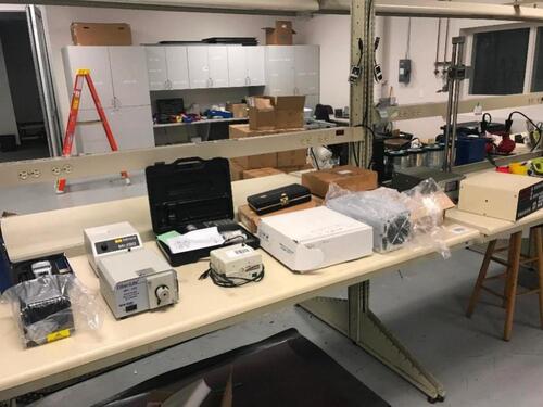 Assorted Shop Items Including: Shimpo Tachometer, Light Sources, Fluoro Mechanic Vacuum Pump, Hanna Logging Thermocoupler, Flow Meters, Power Supply and Height Gauge Location: Warehouse Area