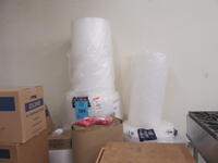 LOT ASST'D BUBBLE WRAP, PEANUTS, ULINE 42" UNIVERSAL SOCKS, ULINE WIRE SHELVES