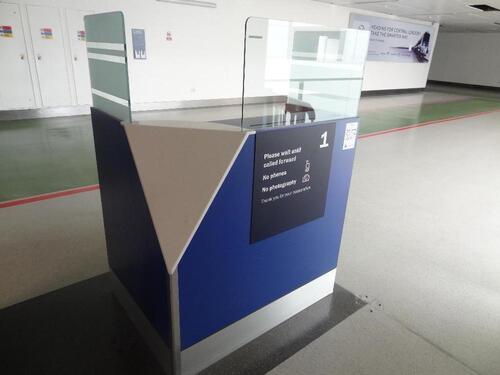 Single Security check desk- 3 glass partition, double shelf, Dimensions H1200mm(not including glass)W1200mm,D900mm
