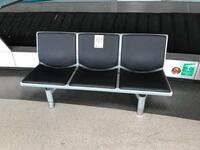 (10) Three person seat, cast alloy construction. Black leather style seat and backs, chromed feet. L 1600mm D 600mm H 800mm