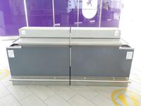 Right side security information desk. Stainless steel frontage and kick bar. Lockable cupboard and storage shelf.