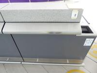 Left side security information desk. Stainless steel frontage and kick bar. Lockable cupboard and storage shelf.