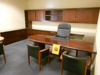 'U'' SHAPE EXECUTIVE DESK WITH OVERHEAD CABINETS AND 3 CHAIRS