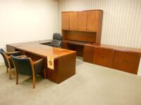 'U'' SHAPE EXECUTIVE DESK WITH DOUBLE 2DWR LATERAL,2 CABINETS, 3 CHAIRS AND MARKER BOARD
