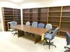 ASST'D OFFICE FURNITURE CONFERENCE TABLE, 10 BOOKCASES,2 CABINETS,CREDENZA W/ HUTCH,8 CHAIRS,MARKER BOARD